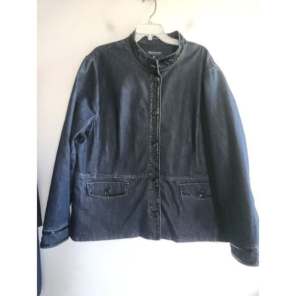 Jones New York Dark Wash Blue w/Sequins Detail Cotton Denim Jacket size 3X - Picture 1 of 12